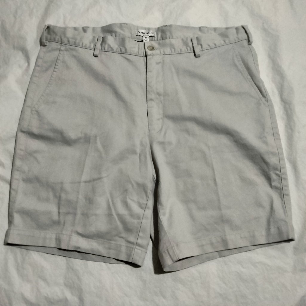 Peter Millar Mens Khaki 8"Inseam Pilot Twill Shorts Light Grey Size 35 Nwt 115$